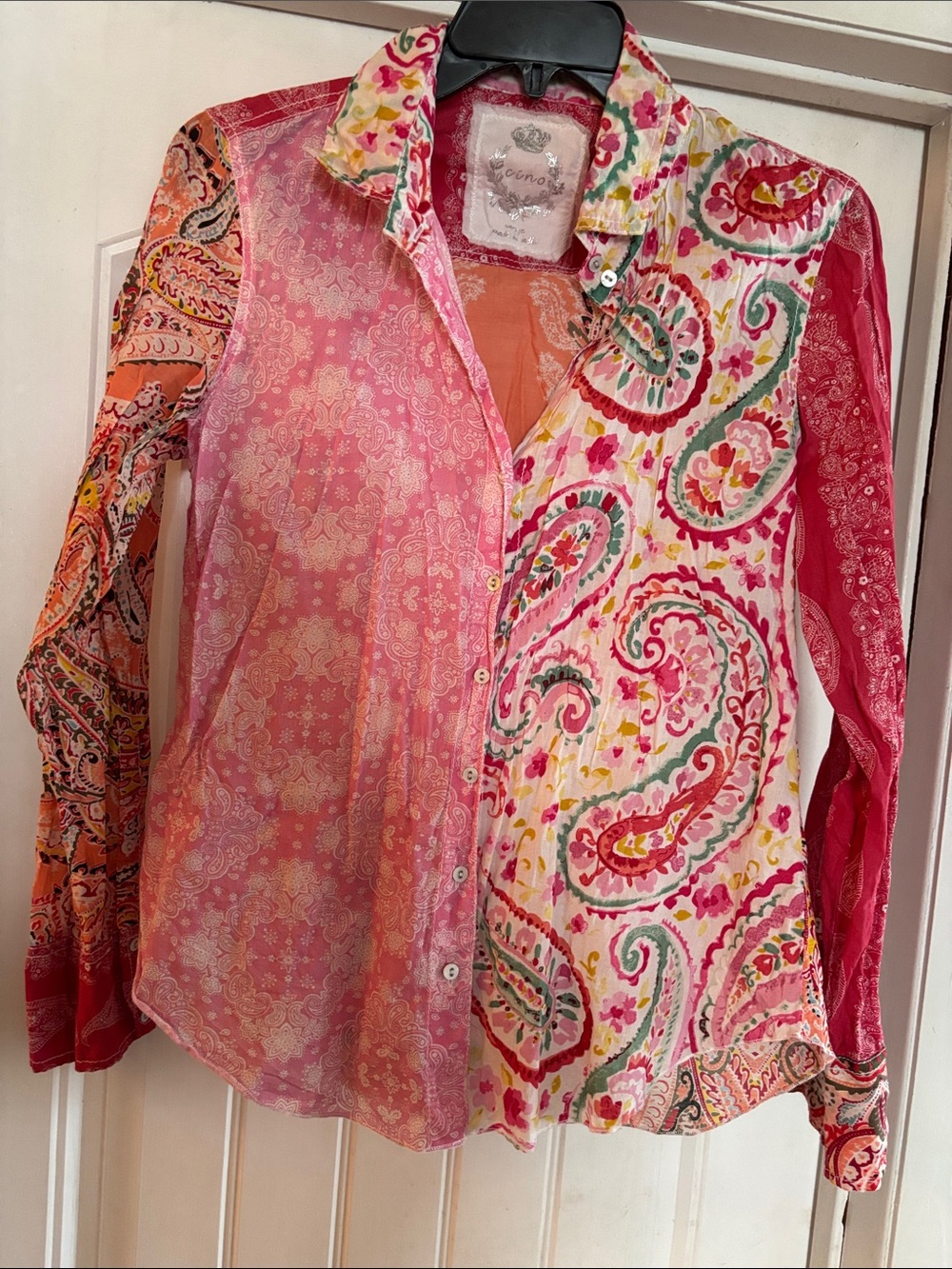 Sundance Pink Multi Paisley Patchwork Button-Down Shirt
